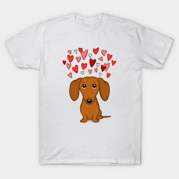 Cute Dog | Dachshund with Valentine Hearts | Wiener Dog Cartoon T-Shirt by Coffee Squirrel